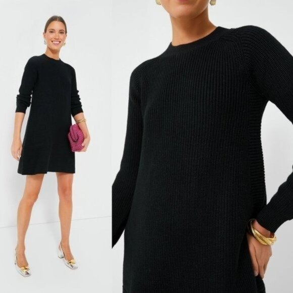 Pomander Place NEW Black Ainsley Long Sleeve Ribbed Knit Sweater Dress Size XL